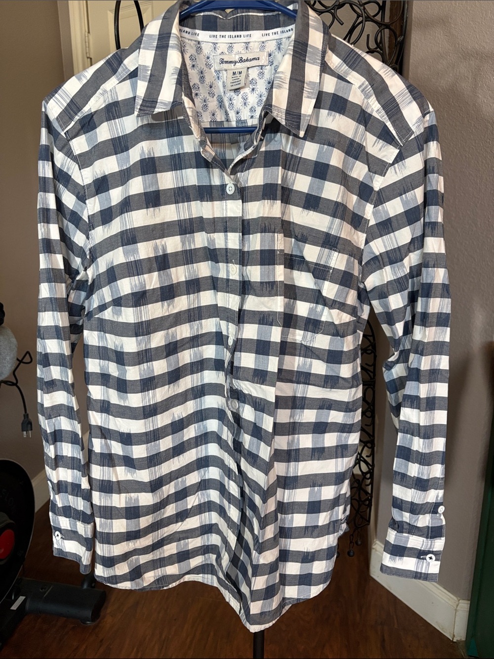 Tommy Bahama Navy and White Plaid Button-Down Shirt